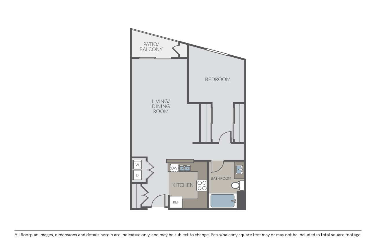 Floor plan for 1 bed, 1 bath, 890 sqft
