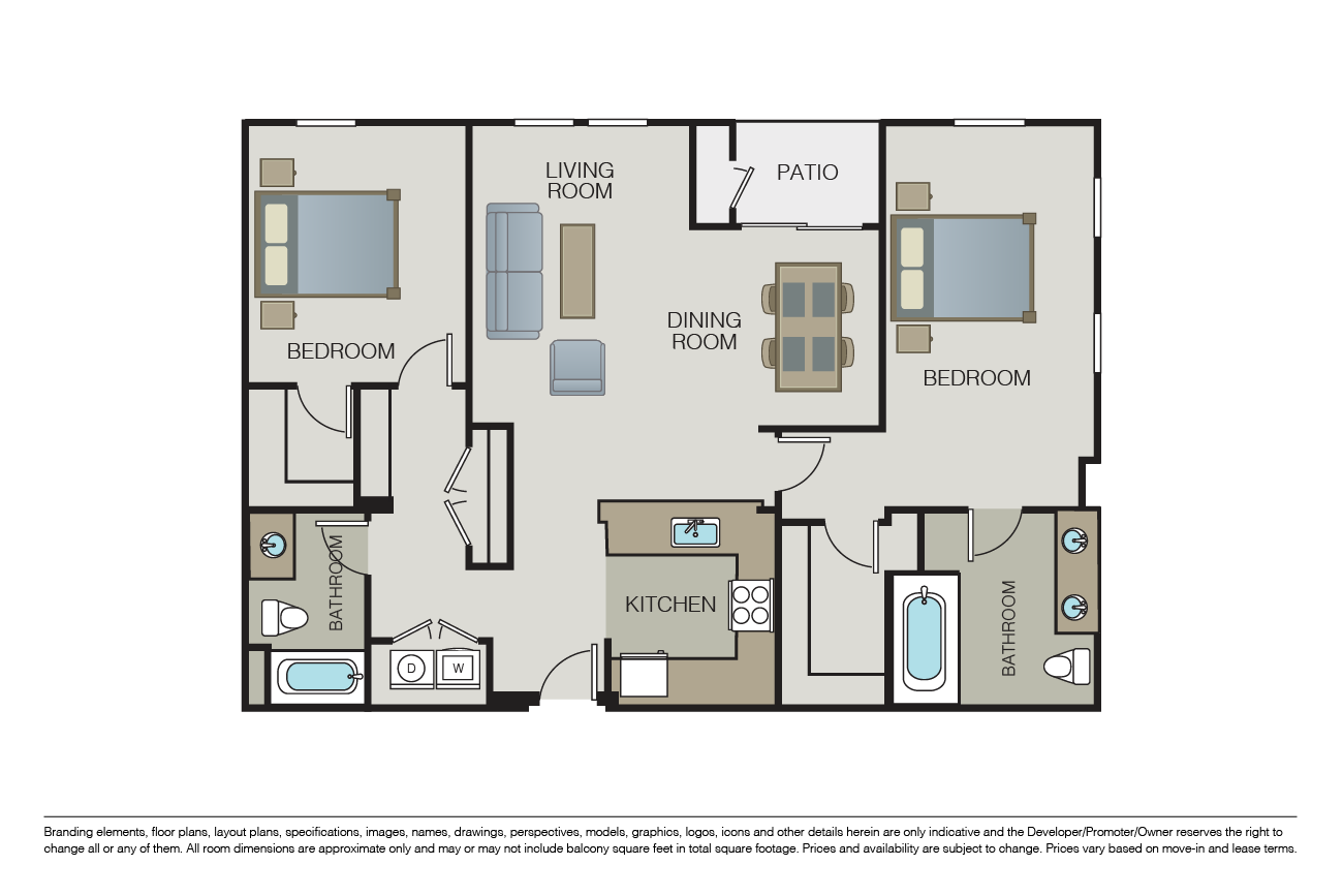 Floor plan for 2 beds, 2 baths, 1338 sqft
