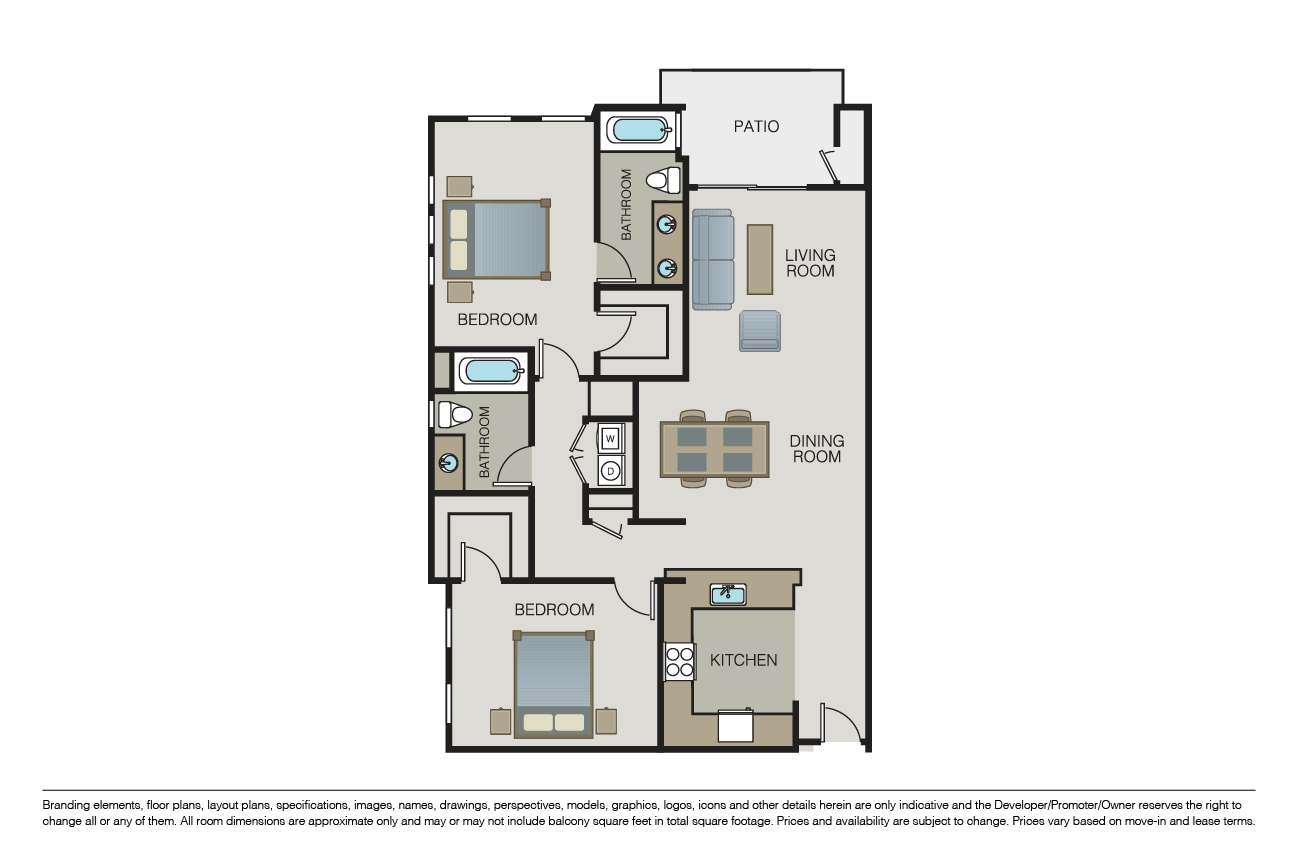 Floor plan for 2 beds, 2 baths, 1460 sqft