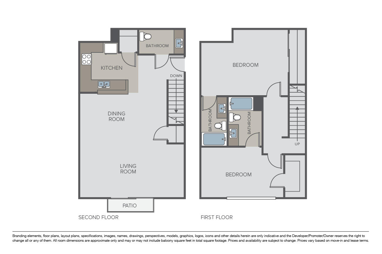 Floor plan for 2 beds, 2 baths, 1319 sqft