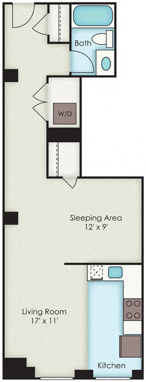 Floor plan for studio, 1 bath, 663 sqft
