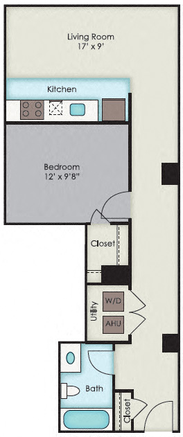 Floor plan for 1 bed, 1 bath, 663 sqft