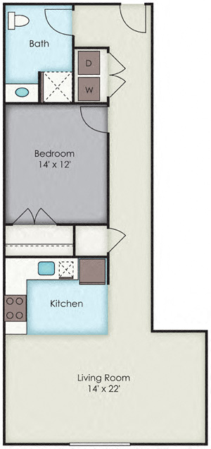 Floor plan for 1 bed, 1 bath, 700 sqft