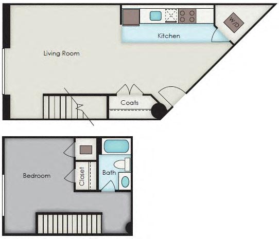 Floor plan for 1 bed, 1 bath, 844 sqft