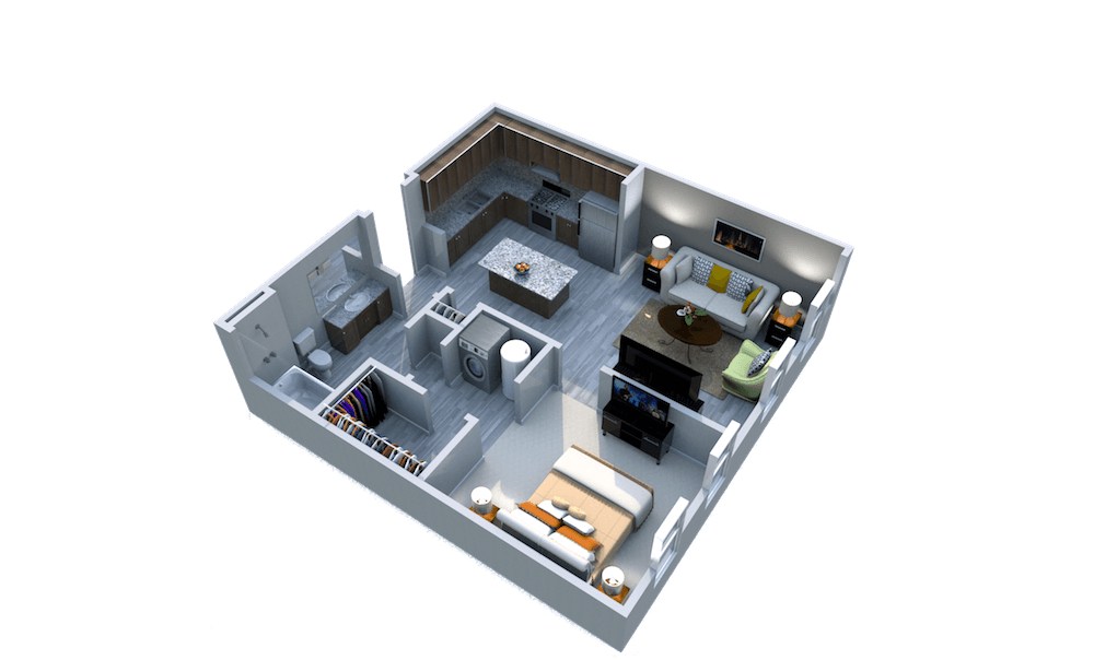 Floor plan for 1 bed, 1 bath, 682 sqft
