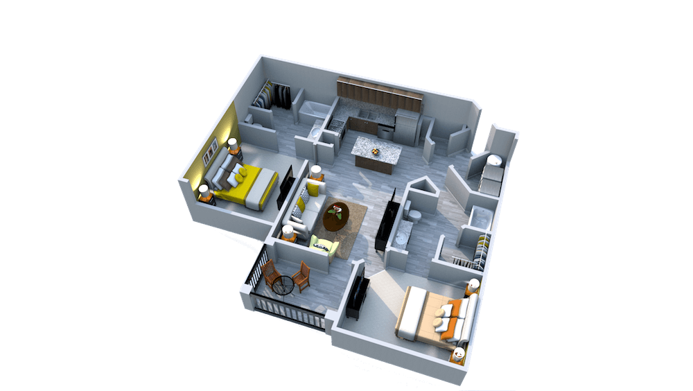 Floor plan for 2 beds, 2 baths, 1209 sqft