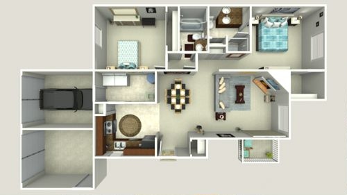 Floor plan for 2 beds, 2 baths, 1150 sqft