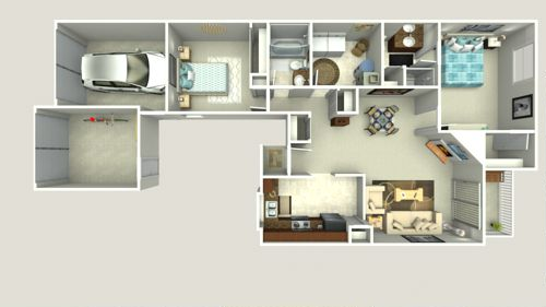 Floor plan for 2 beds, 2 baths, 1100 sqft