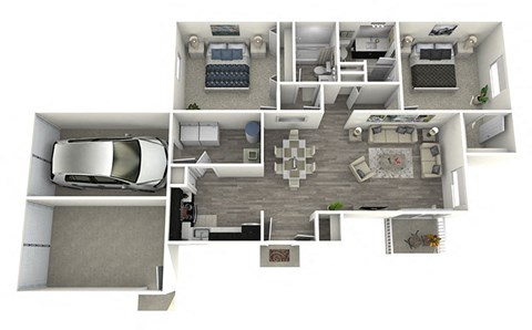Floor plan for 2 beds, 1.5 baths, 1070 sqft