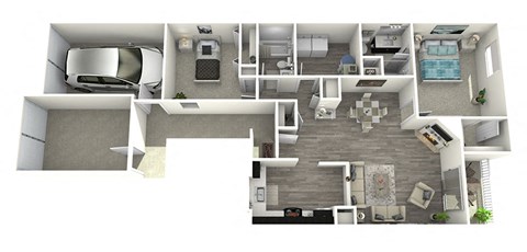 Floor plan for 2 beds, 2 baths, 1050 sqft