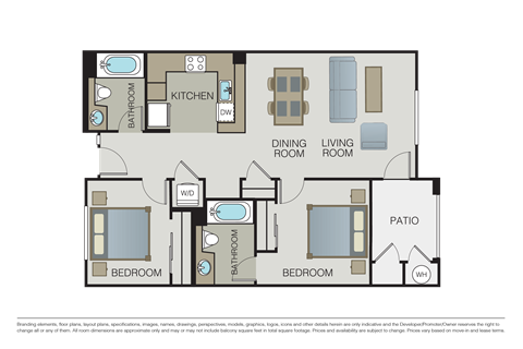 Floor plan for 2 beds, 2 baths, 1095 sqft