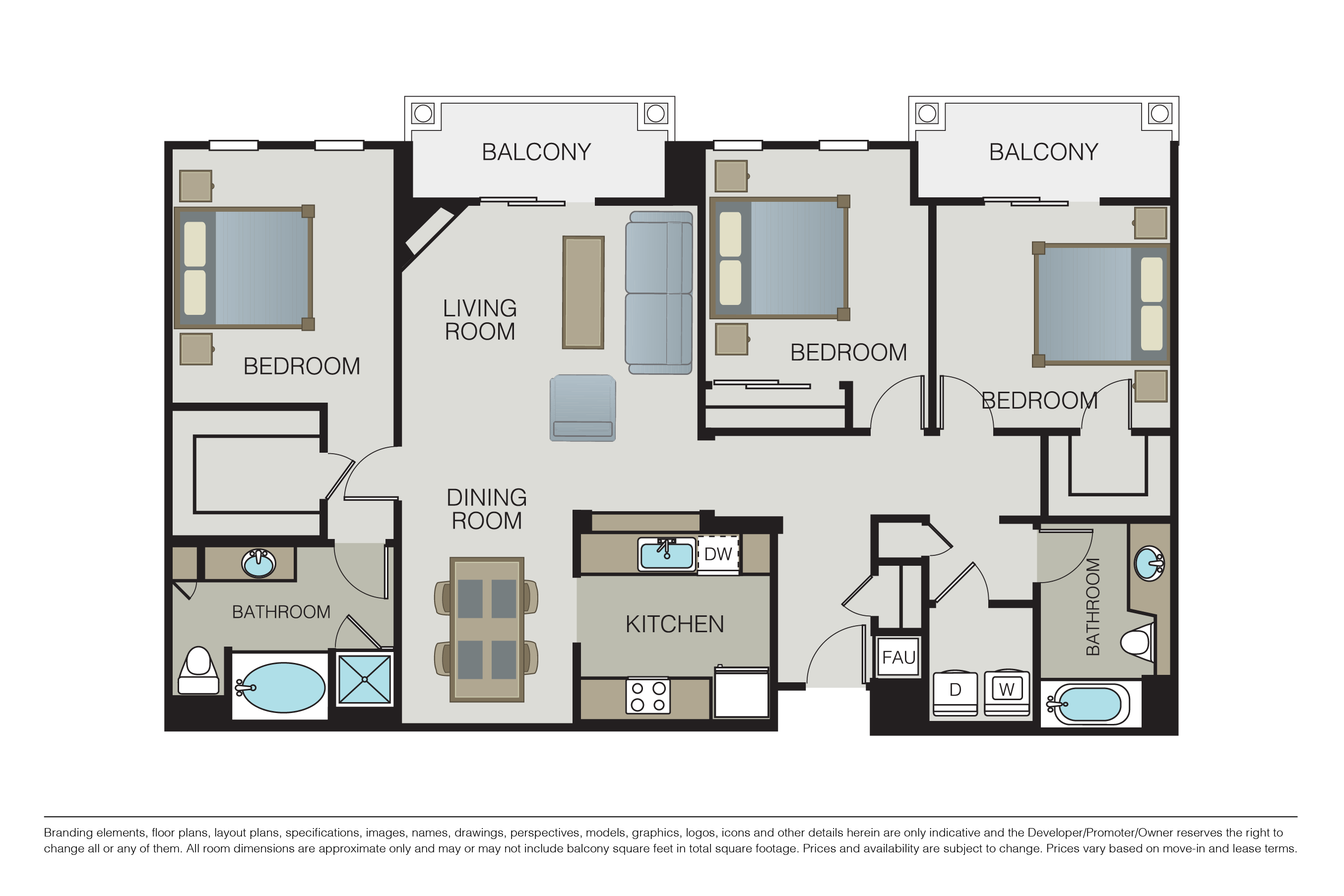 Floor plan for 3 beds, 2 baths, 1610 sqft