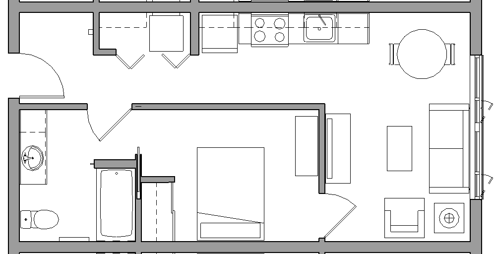 Floor plan for 1 bed, 1 bath, 498 sqft