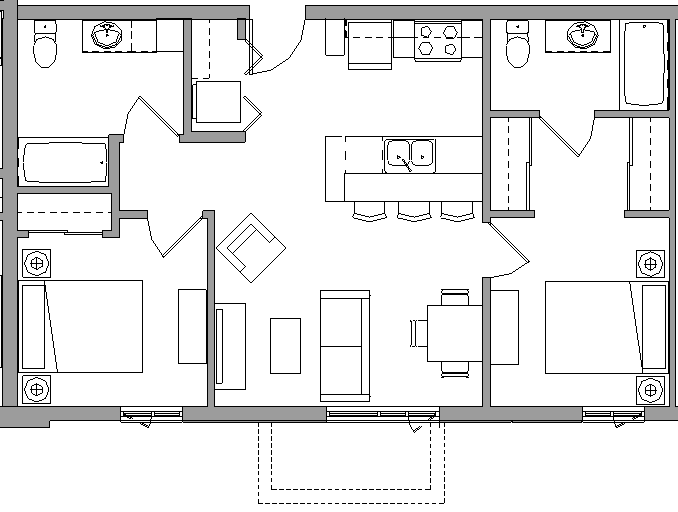 Floor plan for 2 beds, 2 baths, 810 sqft