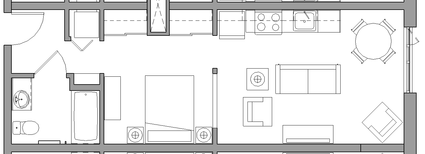Floor plan for studio, 1 bath, 430 sqft