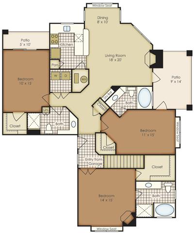 Floor plan for 3 beds, 3 baths, 1545 sqft