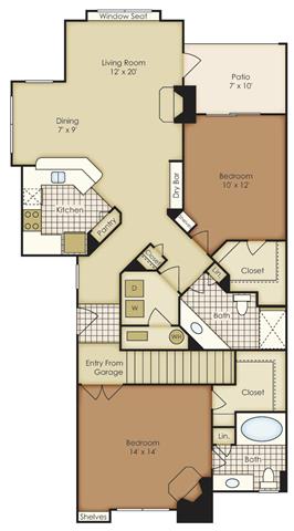 Floor plan for 2 beds, 2 baths, 1200 sqft