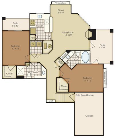 Floor plan for 2 beds, 2 baths, 1220 sqft
