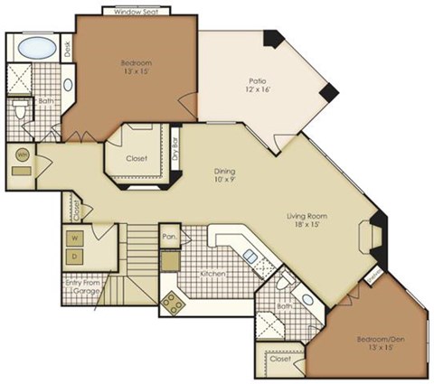 Floor plan for 2 beds, 2 baths, 1318 sqft