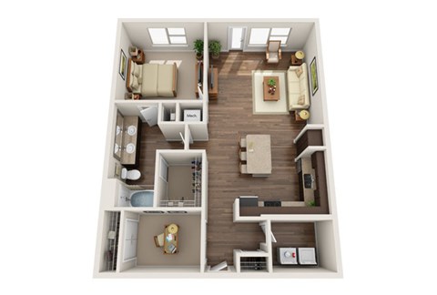 Floor plan for 1 bed, 1 bath, 1058 sqft