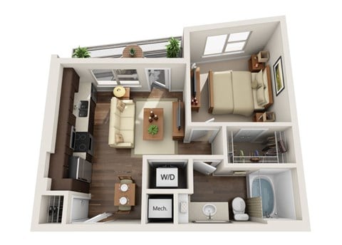 Floor plan for studio, 1 bath, 583 sqft