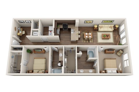 Floor plan for 2 beds, 2 baths, 1309 sqft
