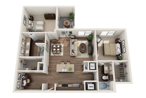 Floor plan for 2 beds, 2 baths, 1166 sqft