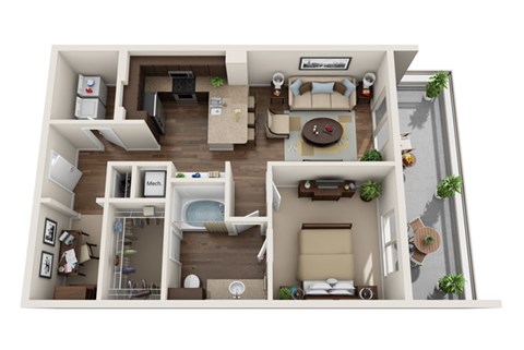 Floor plan for 1 bed, 1 bath, 835 sqft
