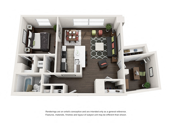 Floor plan for 1 bed, 1 bath, 828 sqft