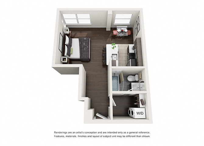 Floor plan for studio, 1 bath, 435 sqft