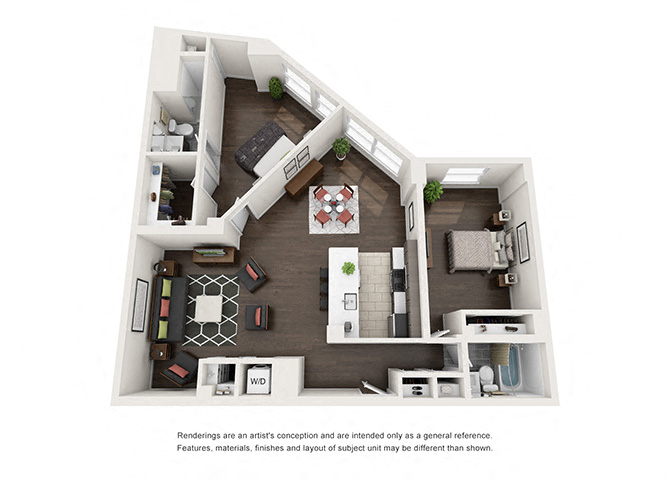 Floor plan for 2 beds, 2 baths, 1187 sqft