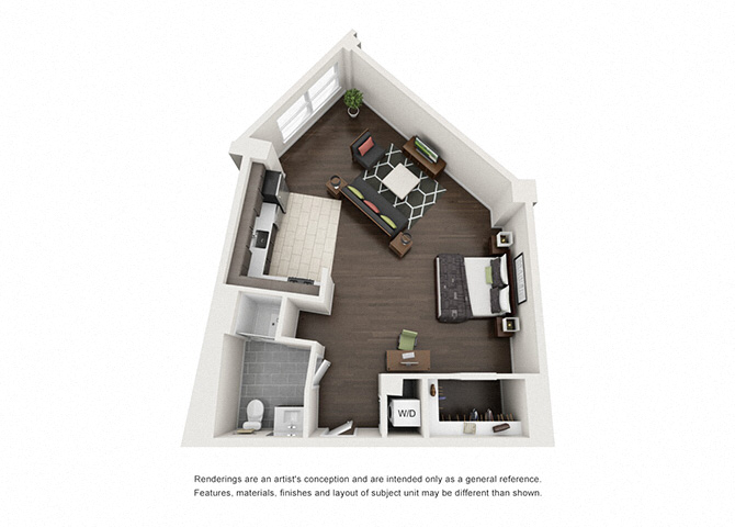 Floor plan for studio, 1 bath, 582 sqft