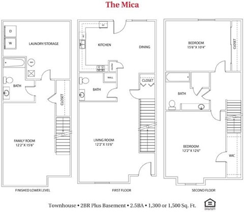 Floor plan for 2 beds, 2.5 baths, 1500 sqft