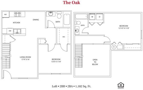 Floor plan for 2 beds, 2 baths, 1182 sqft