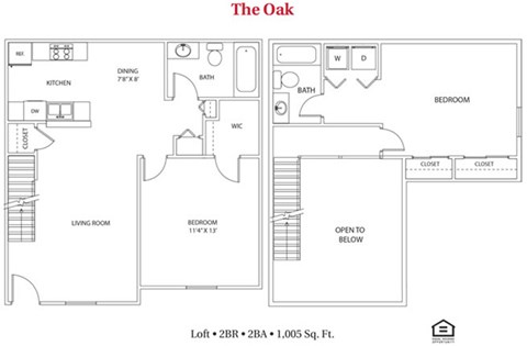 Floor plan for 2 beds, 2 baths, 1005 sqft