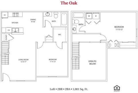 Floor plan for 2 beds, 2 baths, 1011 sqft