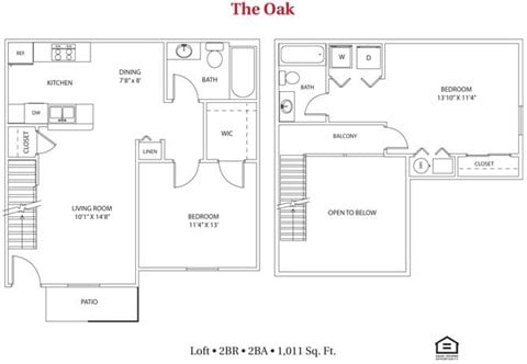 Floor plan for 2 beds, 2 baths, 1011 sqft