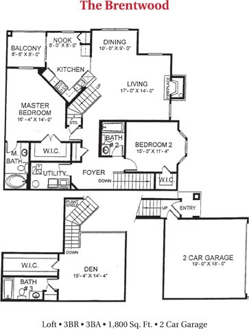 Floor plan for 3 beds, 3 baths, 1800 sqft