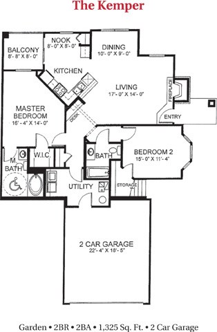 Floor plan for 2 beds, 2 baths, 1325 sqft