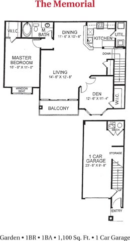 Floor plan for 1 bed, 1 bath, 1100 sqft