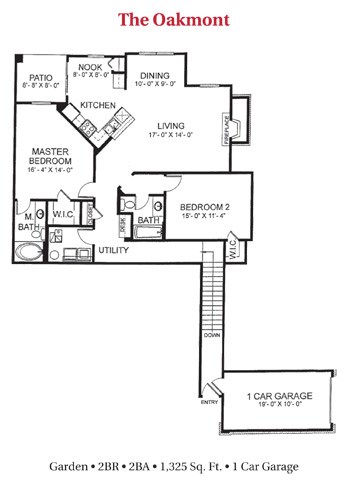 Floor plan for 2 beds, 2 baths, 1325 sqft