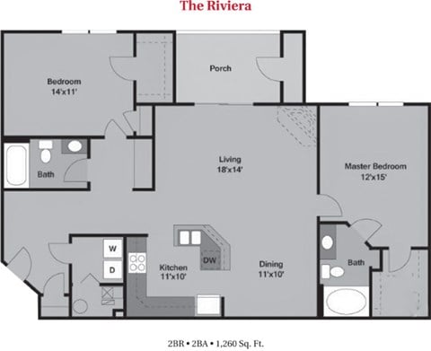 Floor plan for 2 beds, 2 baths, 1260 sqft