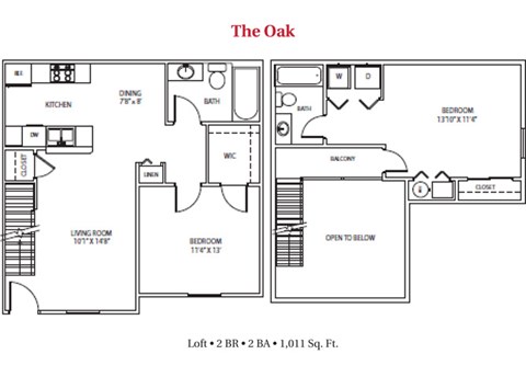 Floor plan for 2 beds, 2 baths, 1011 sqft