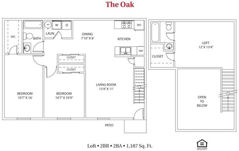 Floor plan for 2 beds, 2 baths, 1187 sqft