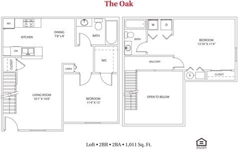 Floor plan for 2 beds, 2 baths, 1011 sqft