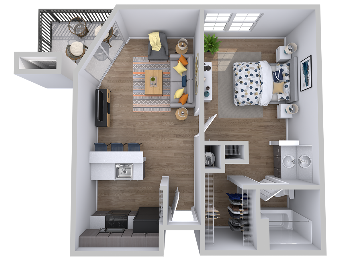 Floor plan for 1 bed, 1 bath, 540 sqft
