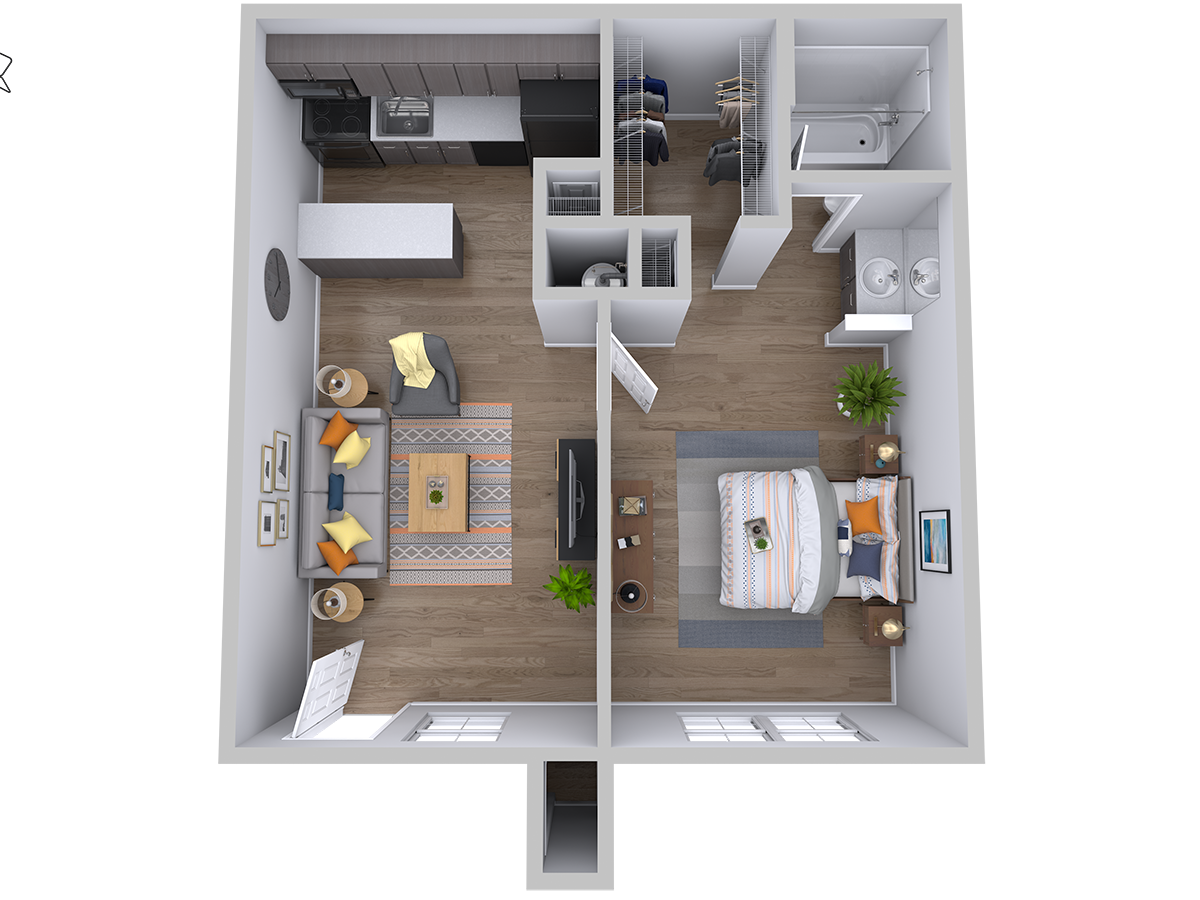 Floor plan for 1 bed, 1 bath, 540 sqft