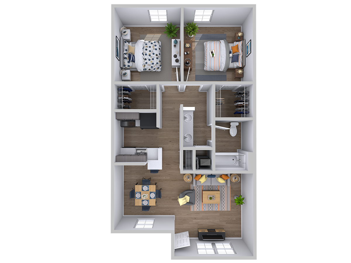 Floor plan for 2 beds, 1 bath, 712 sqft