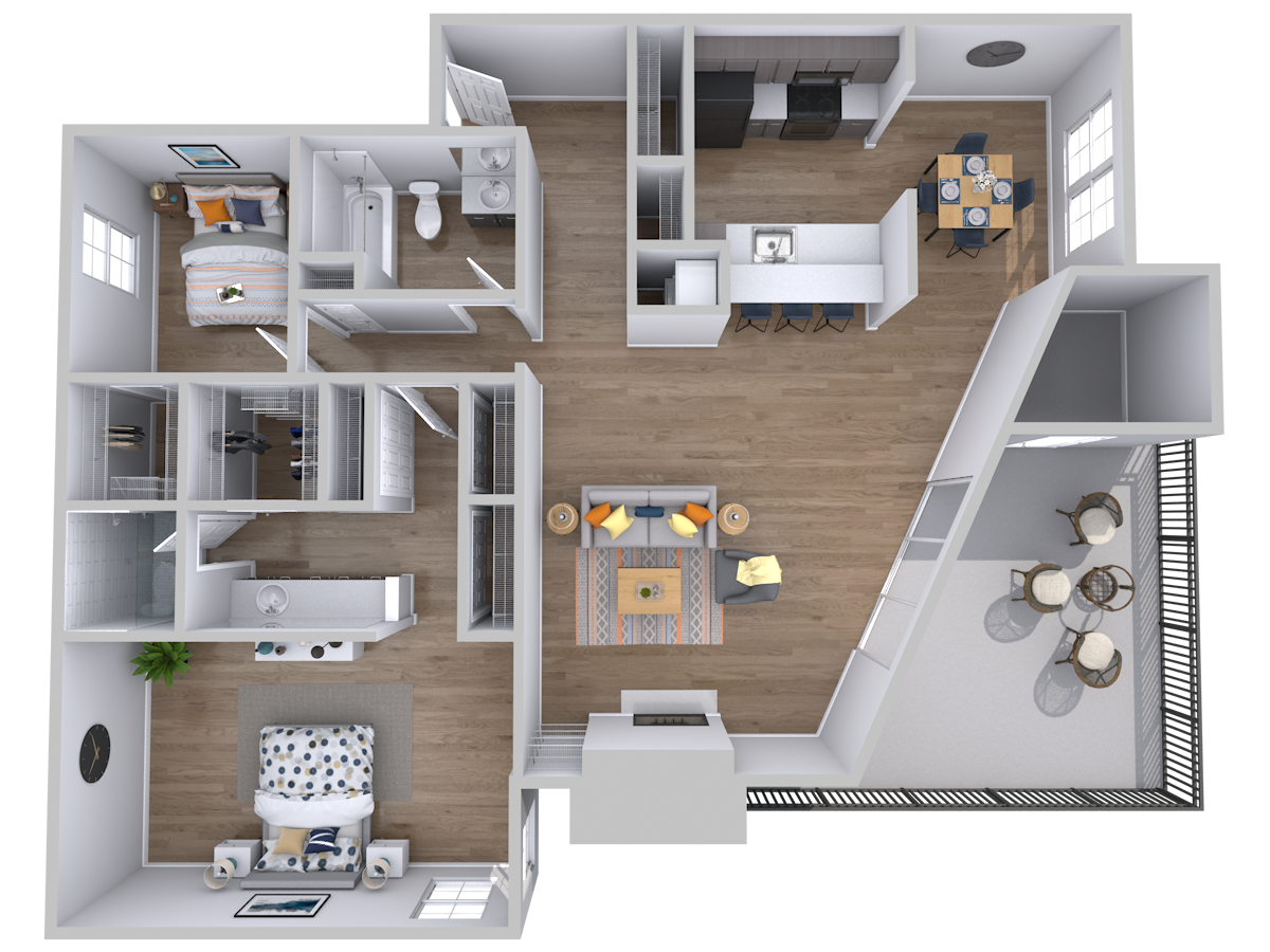 Floor plan for 2 beds, 2 baths, 1250 sqft