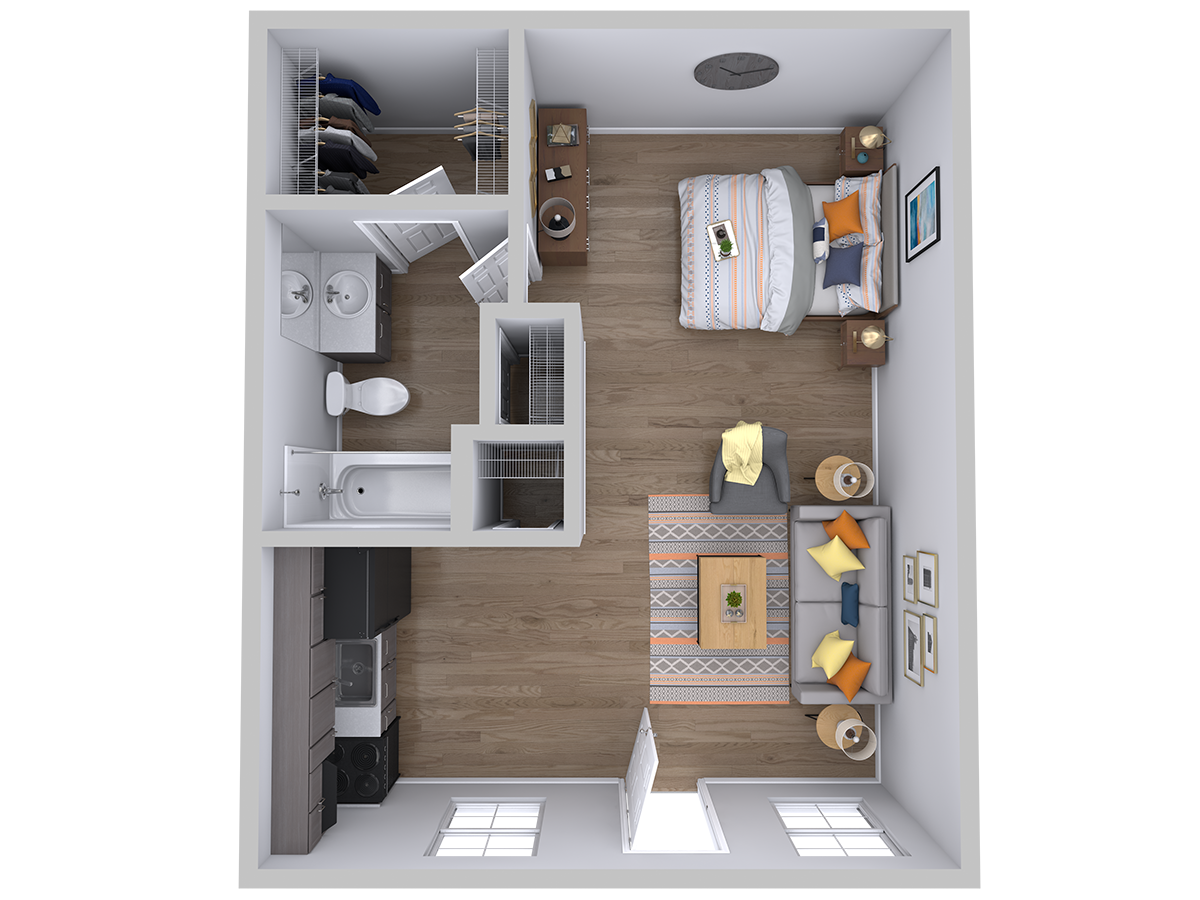 Floor plan for studio, 1 bath, 400 sqft